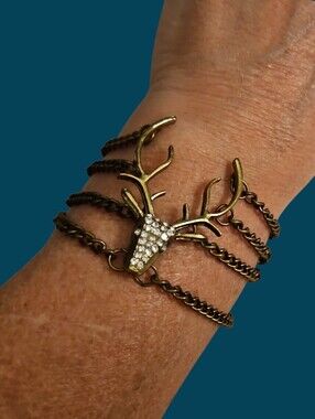 Antique Brass Crystal Deer Antler Multi-Chain Fairycore Goddess Bracelet
